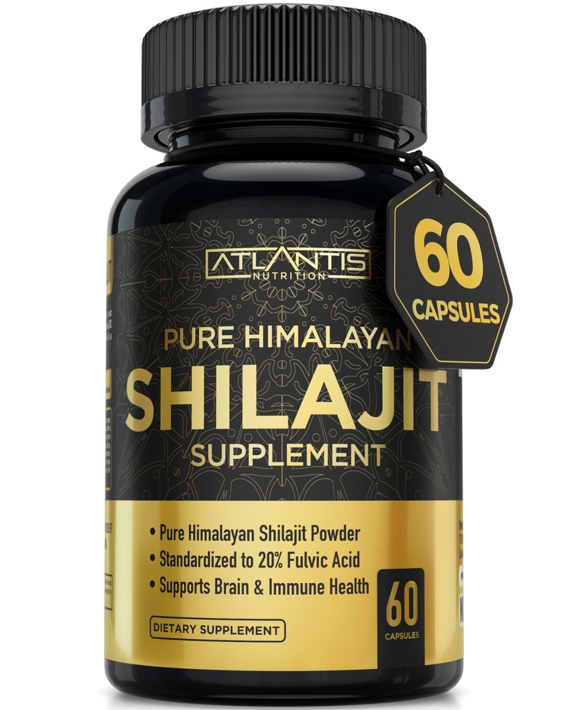 Atlantis Nutrition Himalayan Shilajit Kapsule Formulované s 20% Fulvic Acid 10:1 extrakt Providing 10 000mg D.H.E.