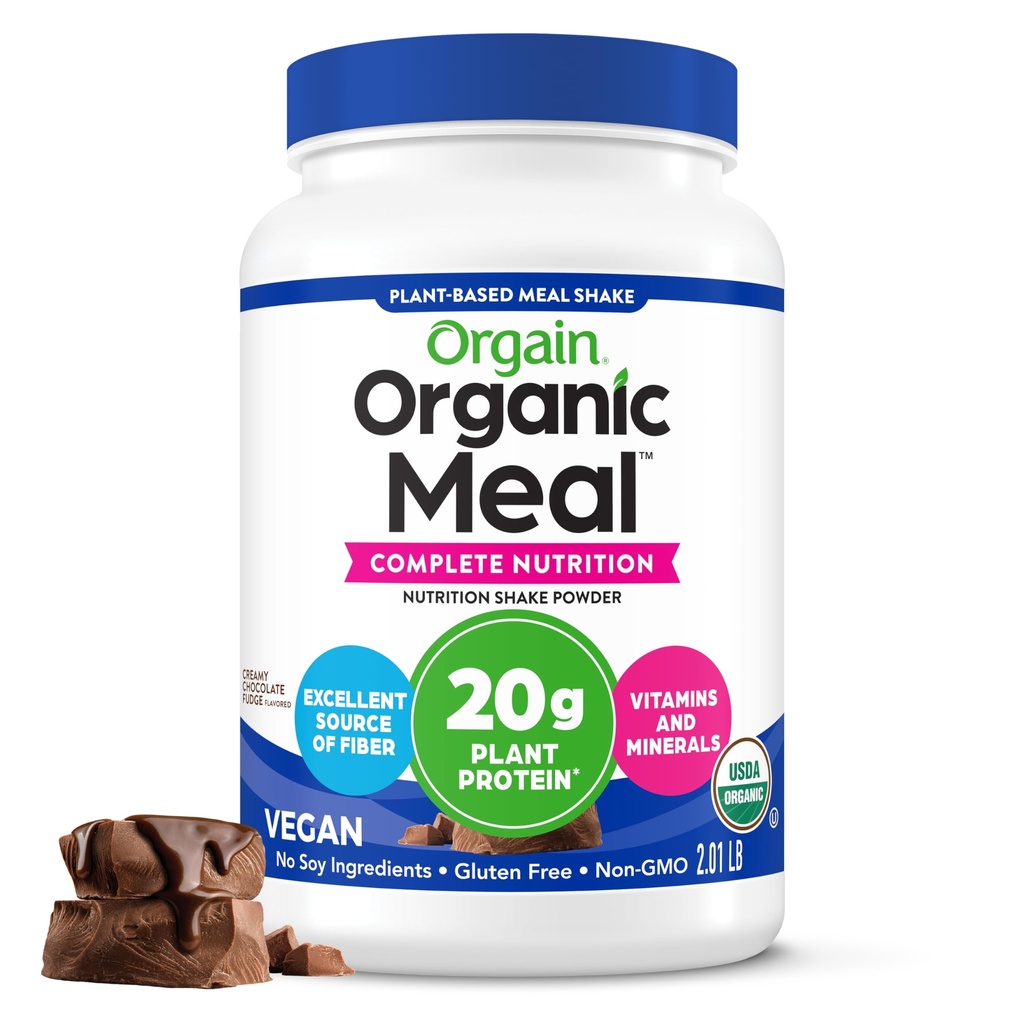 Orgain Organic Vegan Replacement Protein Powder, Krémová čokoláda Fudge - 20g Plant Based Protein, Gluten Free, Dairy Free, Laktóza Free, Soy Free, No Sugar Added, For Smoothies & Shakes - 2.03lb