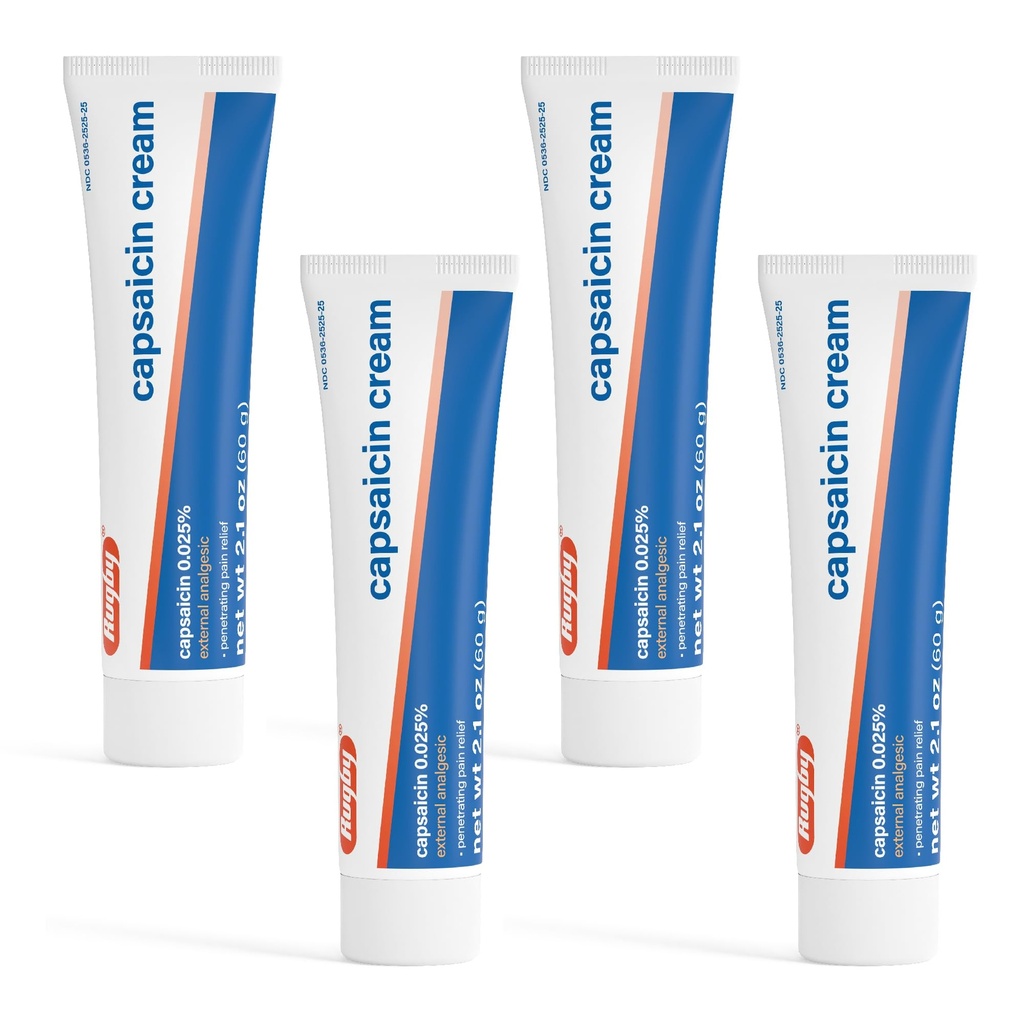 Rugby Capsaicin 0,025% krém na penetračnú úľavu od bolesti - 2,1 Oz (60g) (4 balenia)