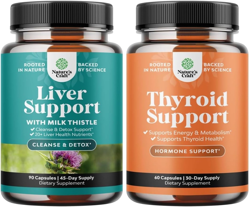 Bundle of Liver Clease Detox & Repair - Silymarin Milk Thitle Dandelion Root, Cvikla & Artičoke Extract & Thyroida Support - L Tyrozine, Bladderwrack, Selenium & Ashwagandha for Hormone Balance
