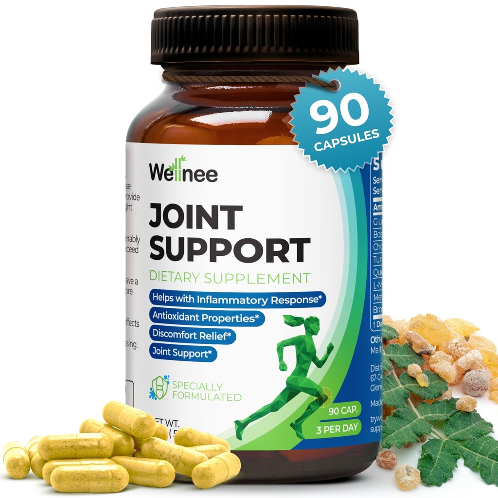 Wellnee Joint Suplement - Glukosamine Chondroitin MSM, Boswellia & Turmerica - Relieves Joint Discomfort & Supports Flexibility - Wellknee Joint Support - 90 Kapsule, 30 Servings