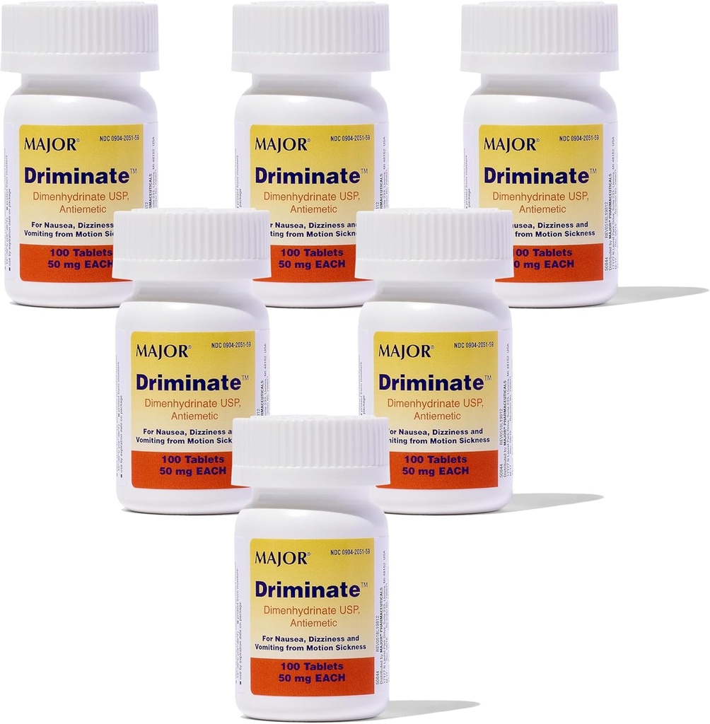MAJOR Driminate - Dimenhydrinate 50mg Motion Disease Tablets - Anti- Nauzea Medicine - 100 tabliet (6 balení)