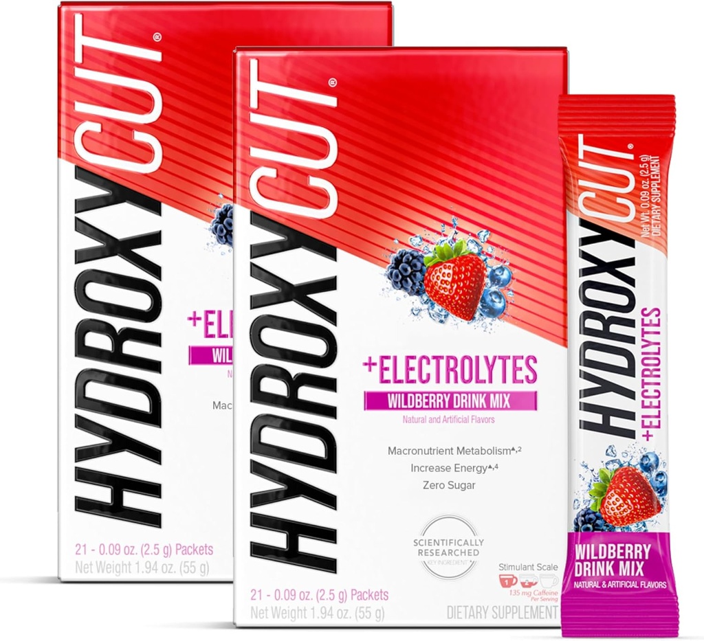 Hydroxycut Drink Mix, Wildberry Blast - 21 Travel-Size Pakets, Balenie 2 - Zero kalórií, Zero Sugar - Najsilnejší metabolizmus, Burn kalórií, Zvýšenie energie - pre ženy a mužov