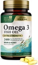 Omega 3 Rybí olej 2400 mg - Trojitá sila Omega-3 Doplnky - Prírodný mozog zdravie srdca a imunitná podpora - Mastné kyseliny s EPA & DHA - Wild Caught Purified Fish Oil Supplement - 60 Softgels