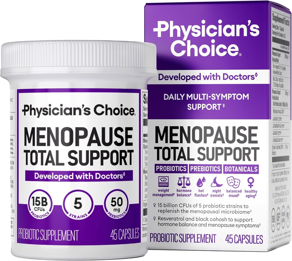 Menopauza probiotické doplnky pre ženy - Podpora Hormonálna rovnováha, Horúce záblesky, nočné potenie, Manažment telesnej hmotnosti, Bloating & Gut Health - s Black Cohosh, Resveratrol+ - 45ct