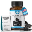 Aktivované Charcoal kapsuly 1200 MG, 60 Veg Caps, 30-Days Premium Detox & Digestive Support, Gas & Bloating Relief, Organic Coconut Shell Charcoal, Gut Health, USA Made.