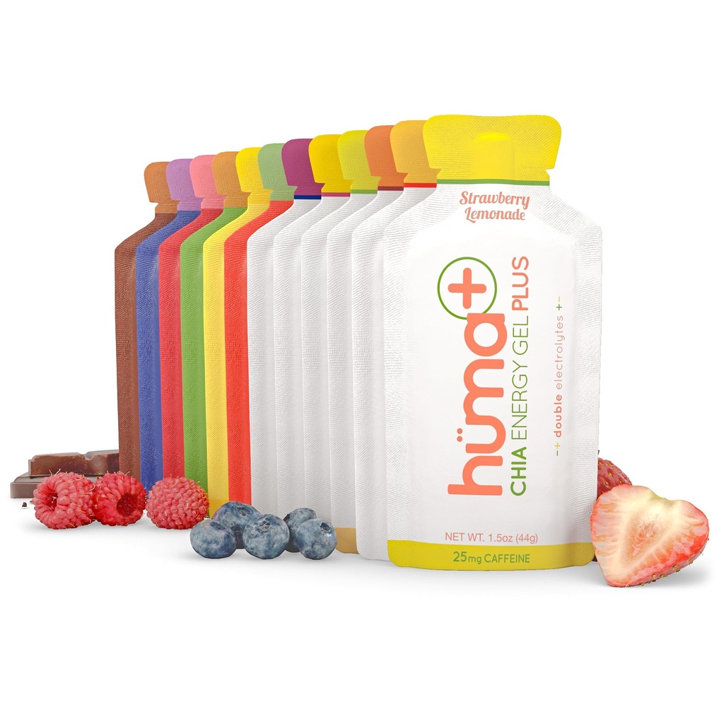 Huma Plus (Double Electrolytes) - Chia Energy Gel, Balík odrôd - Žalúdok priateľsky, Real Food Energy Gels (12 Original and 12 Plus Gels)