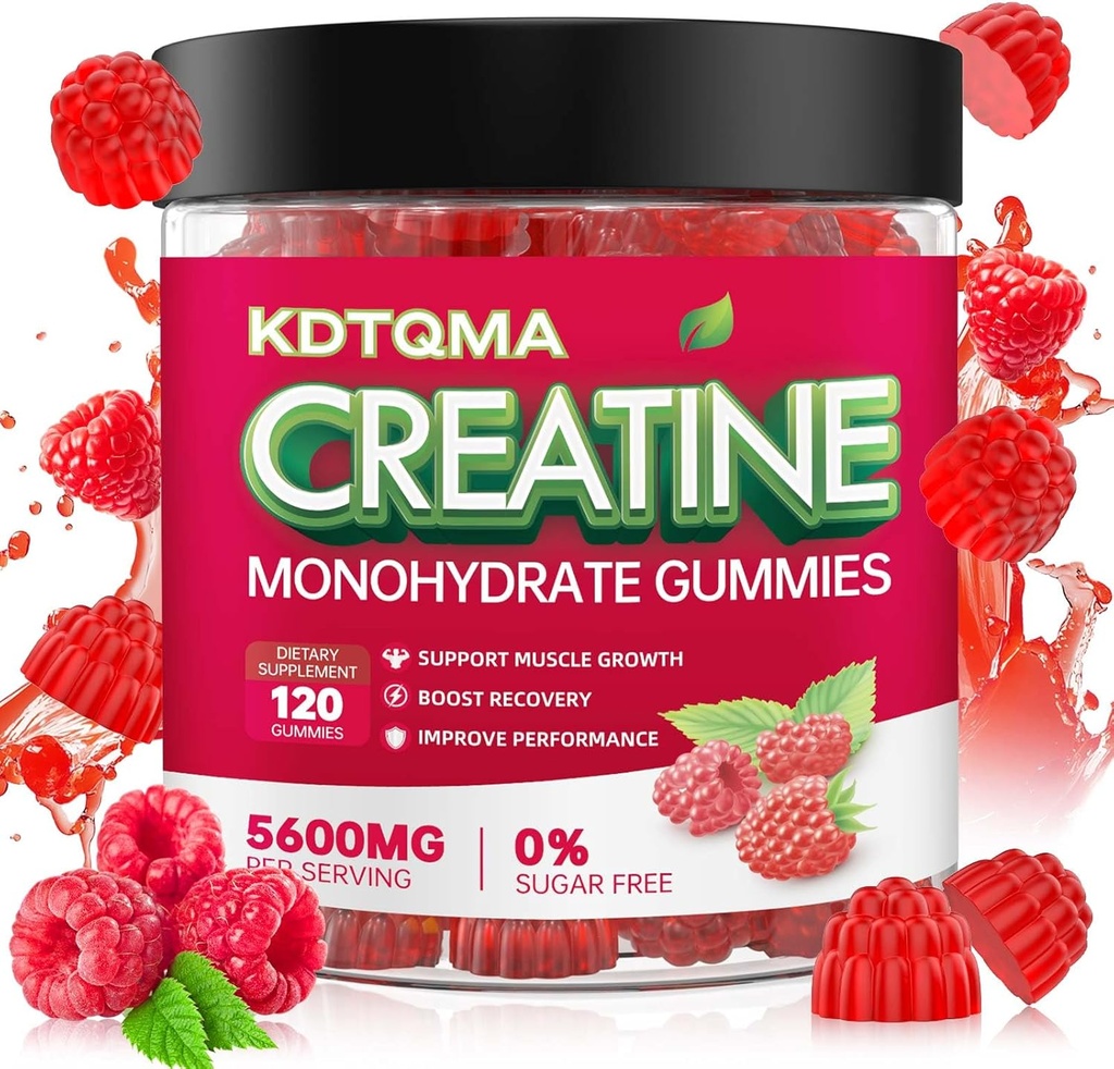 Monohydrát kreatínu Gummy pre mužov a ženy 120 CT - 5600 mg Kreatín monohydrátu na porciu, žuvateľný Kreatín monohydrát pre podporu svalov a energie Boost, bez cukru, Vegan (malá chuť)