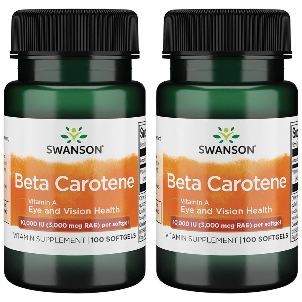 Swanson Beta-karotén (vitamín A) kožný imunitný systém Zdravie Antioxidant Podpora 10000 Iu (3000 μg) 100 Sgels (2 balenia)