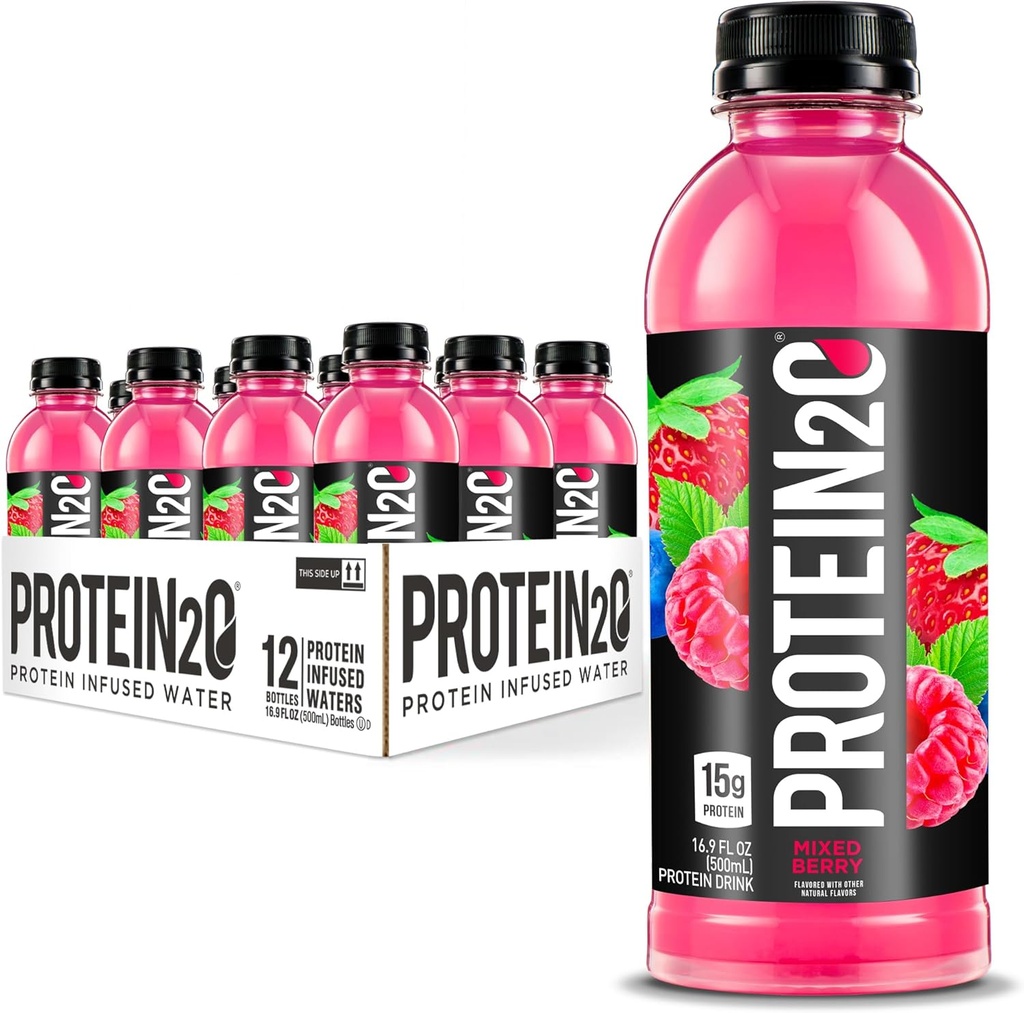 Protein2o 15g Srvátkový proteín Izolát infundovaná voda Plus elektrolyty, bezcukrový športový nápoj, pripravený na pitie, bez lepku, bez laktózy, miešaný Berry, 16,9 fl oz fľaša (12 počet)