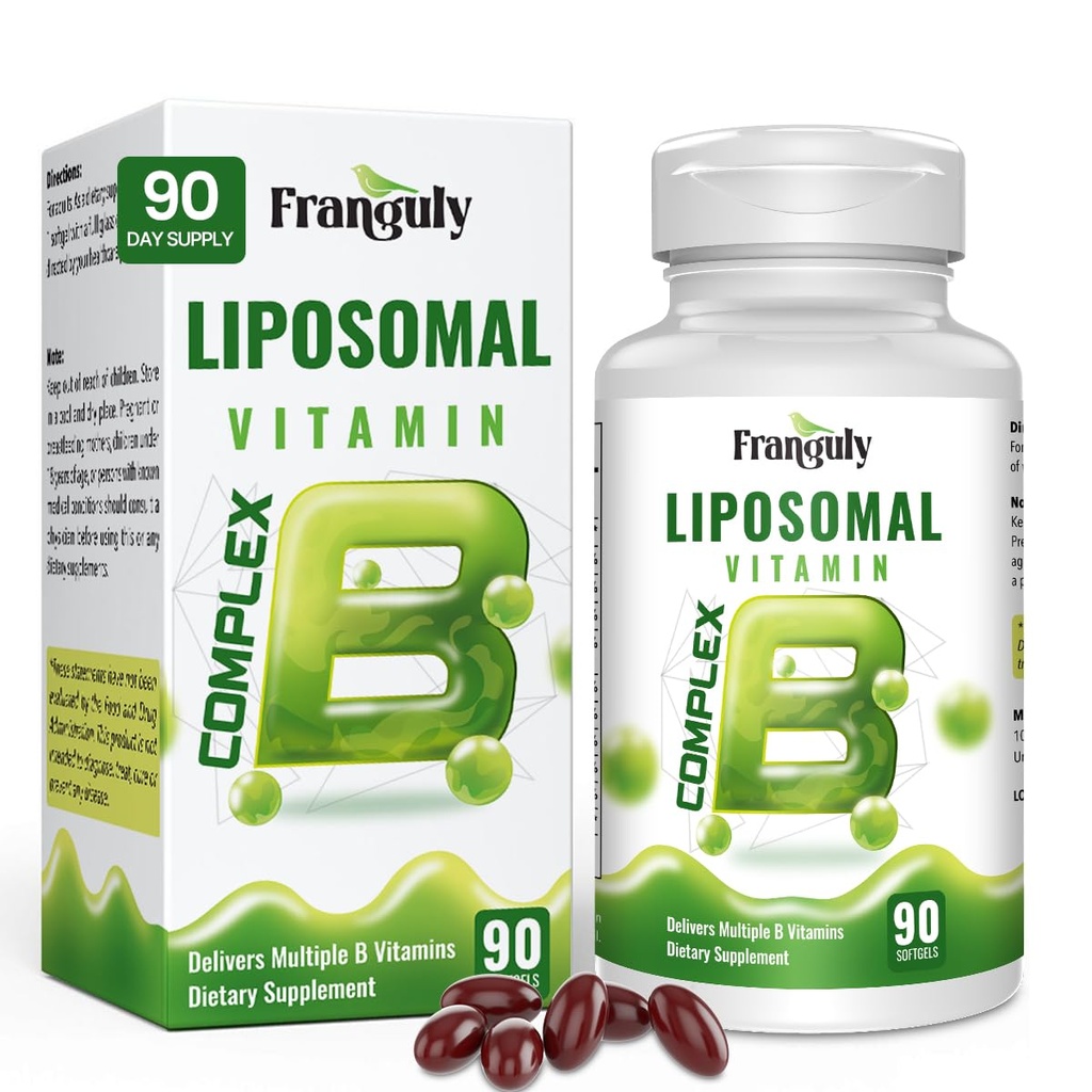 Lipozomálny B komplex navrhnutý pre vysoko absorpčné B vitamíny s cholínovým inozitolovým vitamínom B1, B2, B3, B5, B6, biotín, folát, metylovaný B12- Immune, Energy, Podpora mozgu a srdca 90 Softgels
