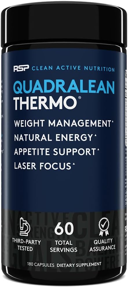 RSP Nutrition QuadraLean Thermogenic Fat Burner pre mužov a ženy, chudnutie doplnok, Crash-free energie, metabolizmus Booster & Apetite Supresant, Diet Pills, 60 Serv (Backaging May Vary)