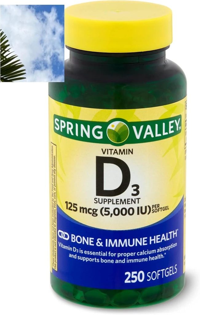 Jar Valley Vitamín D3 Softgels, 125 μg na Softgel, 5 000 IU, 250 Počet