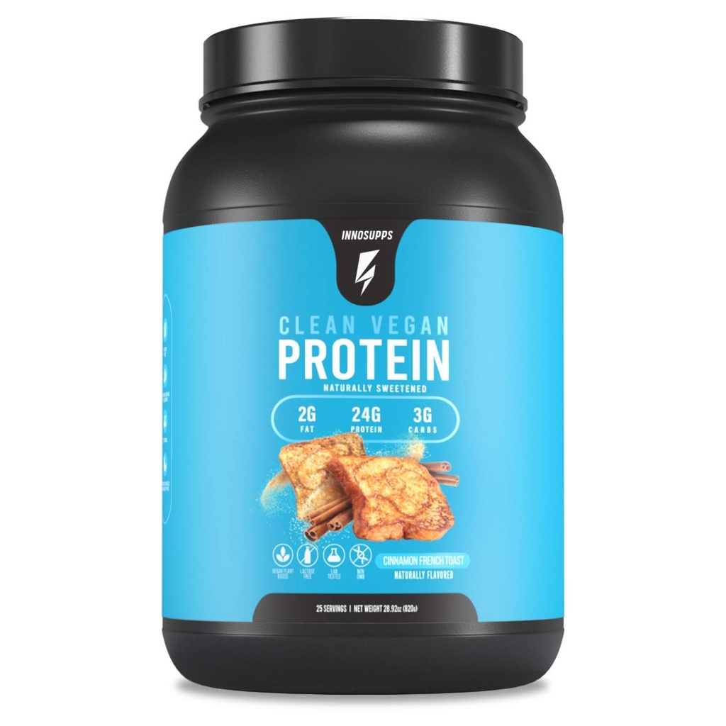 InnoSupps Clean Vegan Protein - Plant Based, Vegan, Natural, Bez umelých sladidiel, No Gluten, No Dairy. Bez laktózy, s nízkym obsahom tukov, bez cukru, bez sóje, bez GMO (Cinnamon French Toast)
