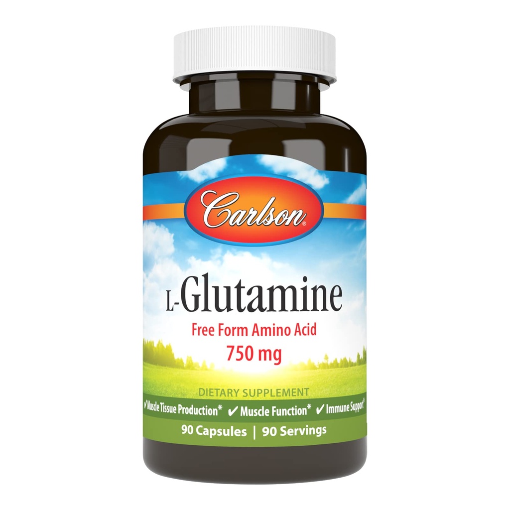 Carlson - L- Glutamine, Free- Form Amino Acid, 750 mg, Muscle Tissue Production, 90 Kapsule