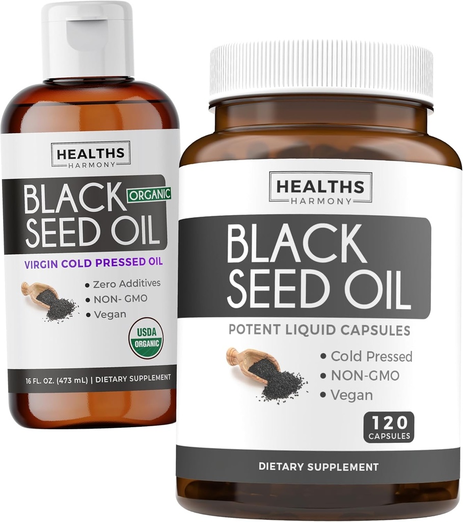 Black Seed Oil Liquid & Soft-Gels (2-Month Supply) Black Seed Oil Liquid & Capsule Combo (16fl.oz & 120 Soft-Gel Kapsule) 100% Premium Cold-Premium Nigella Sativa Black Cumin Seed Oil (Non-GMO)