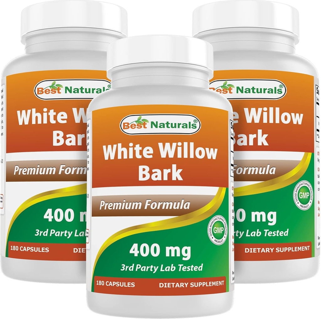 Najlepšie Naturals White Willow Bark 400 mg 180 Kapsule (180 Počet (Pack of 3))