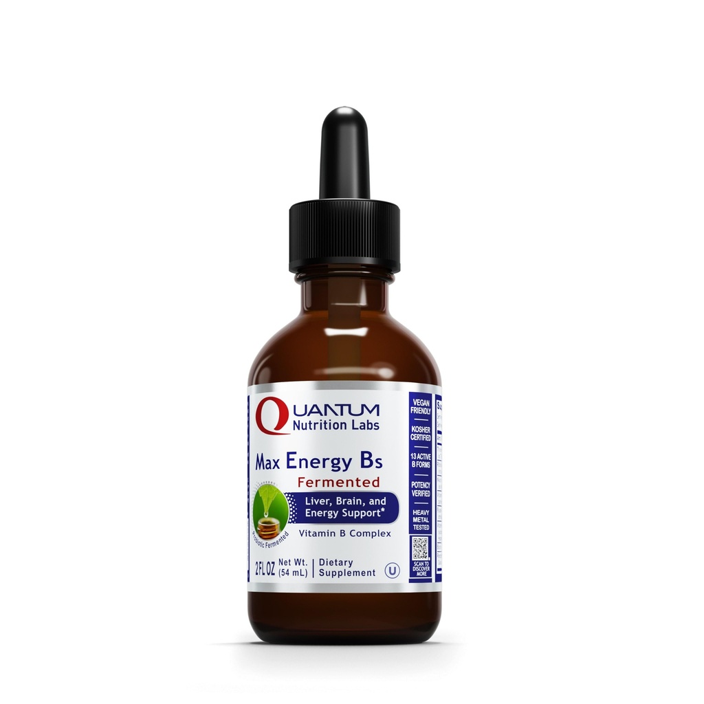 Quantum Nutrition Labs Max Energy B - Vitamín B Complex Tekuté kvapky, Organické vitamín B doplnok pre ženy a mužov, vitamín B1, B2, B3, B5, B6, B12 - 2 Fl Oz