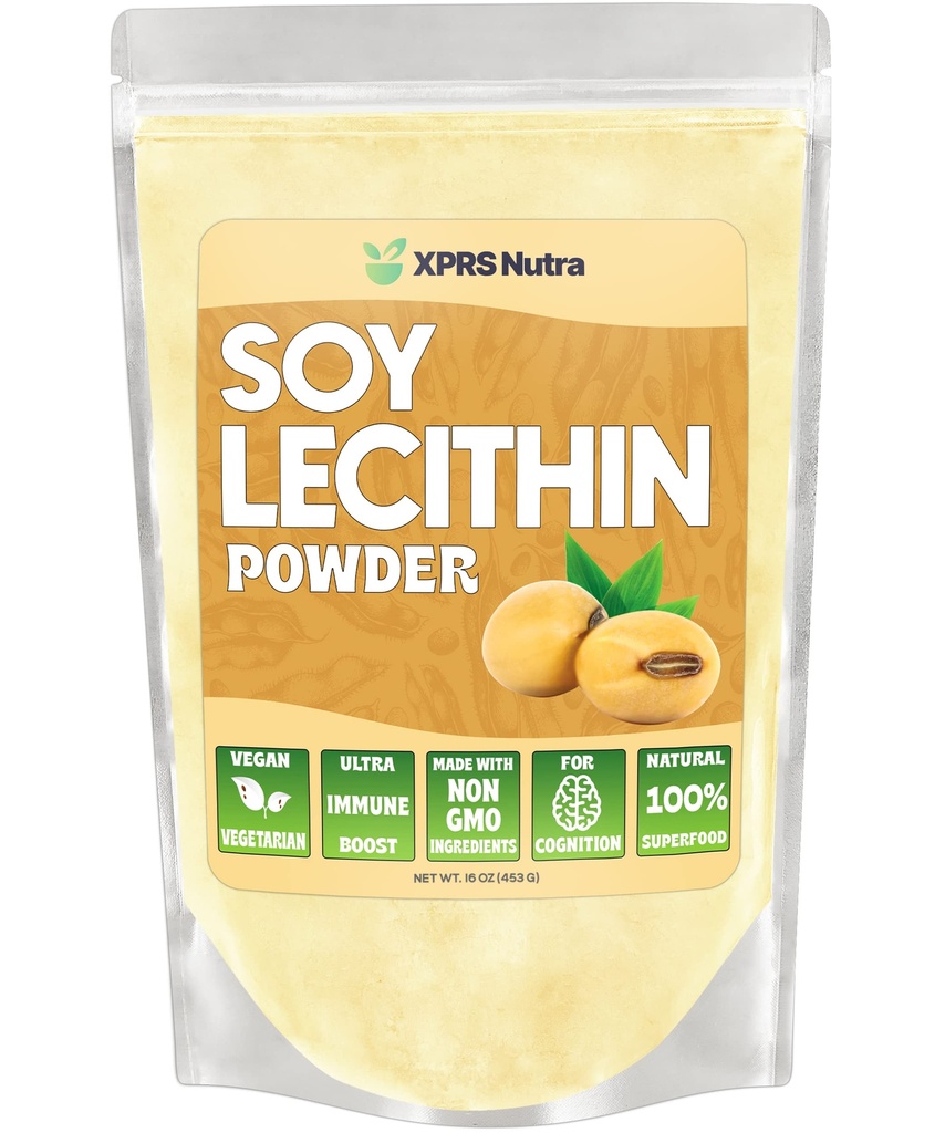 XPRS Nutra Soy Lecithin Powder Food Grade Fat Emulgátor - Vhodné na varenie, pečenie a viac - Vegan Friendly Soy Lecithin Powder Cooking Aid (16 Ounce)