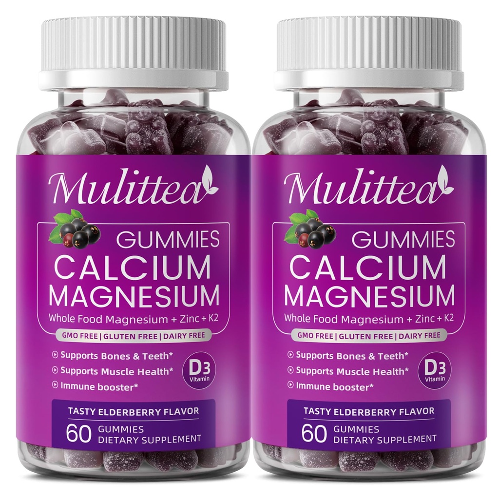 Kalcium Magnézium Zinok Gumičky s vysokou absorpciou Magnézium Glycinát 200 mg, Draslík - Plant Calcium Supplement w/ D3 & Sea Moss for Bone, Muscles, Calm Mood & Sleep Support- Deti a dospelí (2 balenia)