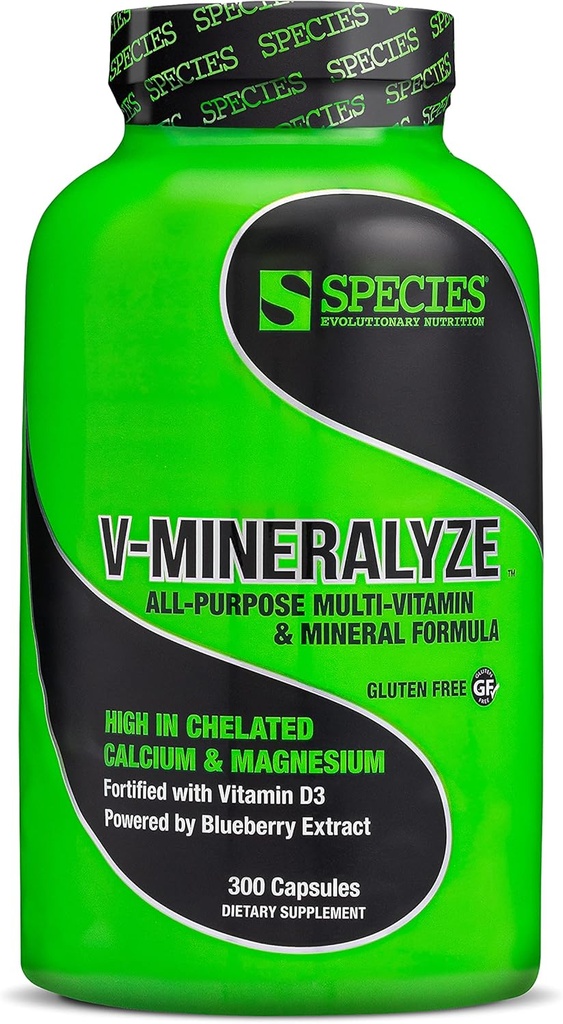 Druh Nutrition V-Mineralyze All-Purpose Multivitamín, vitamín C a D3, oneskorené minerály, extrakt z čučoriedky s anti-osidant vlastnosti, 300 kapsúl