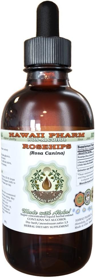 Hawaii Pharm Rose Bezalkoholový tekutý extrakt, organické Rosehips (Rosa Canina) Glycerit Natural Herbal Supplement, USA 2 fl.oz
