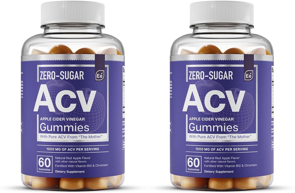 Základné prvky Zero-Cugar ACV Apple Cider Ocogar Gummies od Matky - Prirodzene-Zdrojované, Vegan ACV Gummies s chrómom 60 Počet (2-Pack)