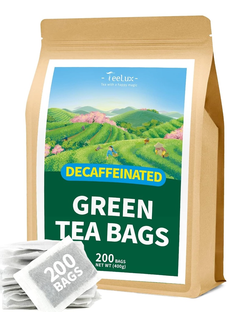 TeeLux Decaf Zelené Čajové tašky, Pure Decaffeinate Green Tea, Super Antioxidant, Hot & Iced Tea, 200 Gróf