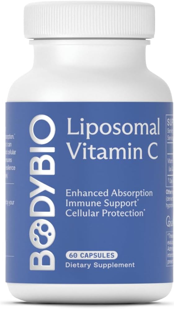 BodyBio Lipozomálny vitamín C - Výkonný antioxidant pre imunitnú podporu a bunkové zdravie, čistá kyselina askorbová s maximálnou absorpciou
