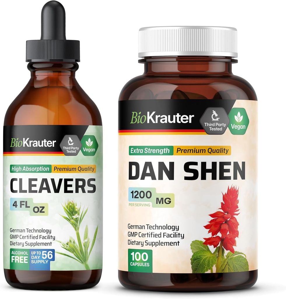 BIO KRAUTER Cleaver Tincture 4 Fl. Oz. & Dan Shen 100 kapsúl