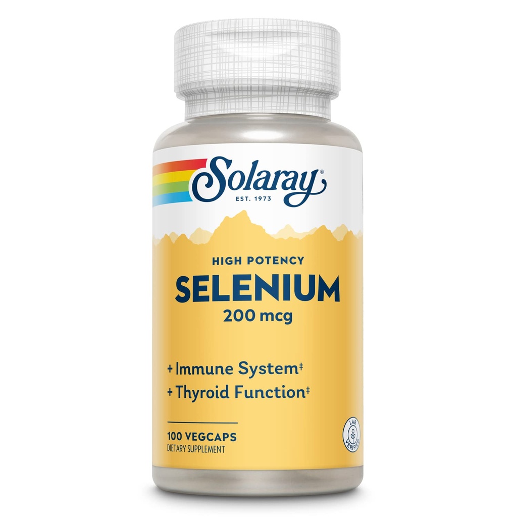 Solaray Selenium, High Potency, Zdravý imunitný systém, Funkcia štítnej žľazy a Antioxidačná podpora, 100 VegCaps