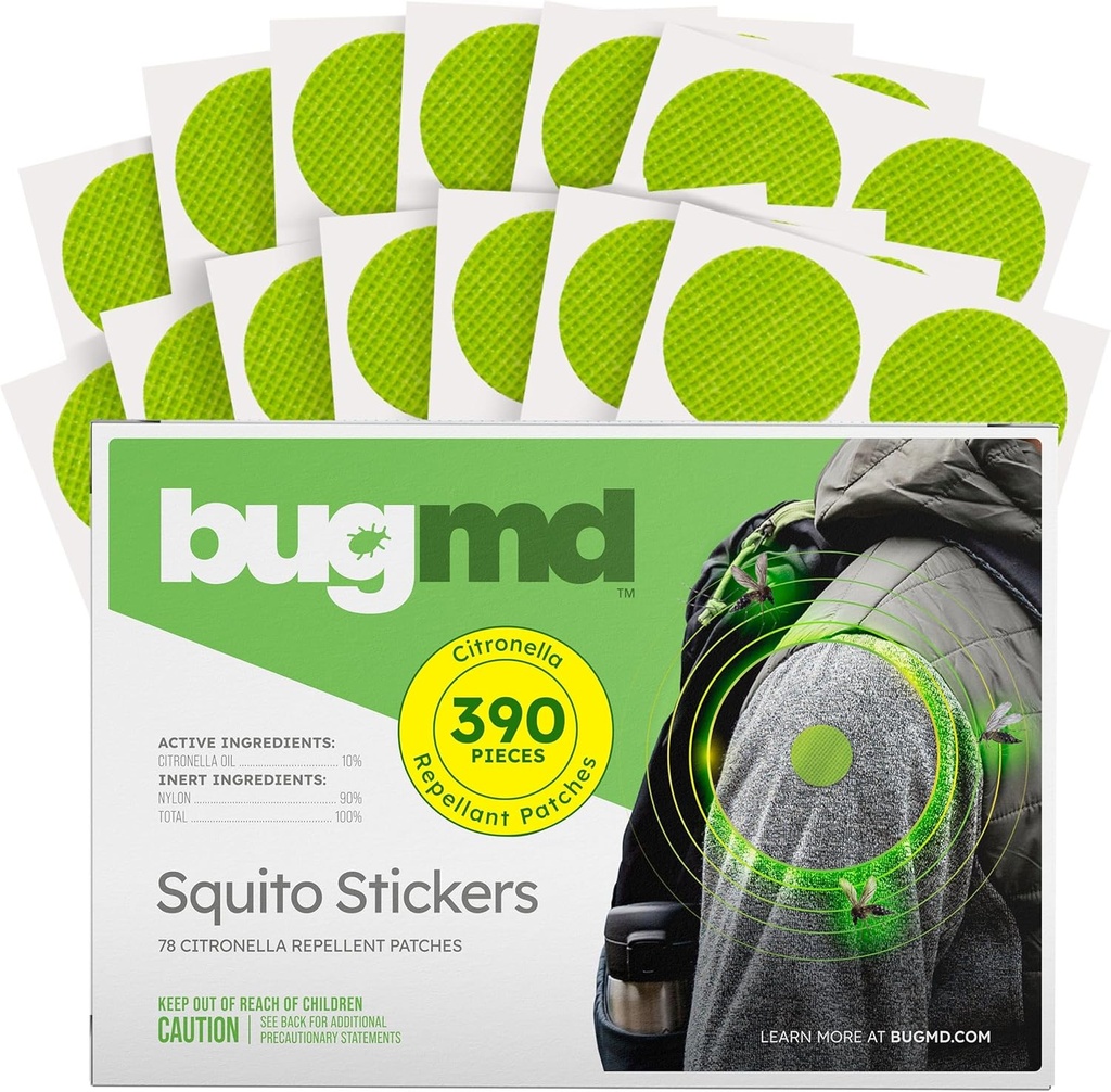 BugMD Squito Stickers Mosquito Repelent Patch Stickers pre dospelých (390 Patches), Bezpečný a účinný hmyz repelentné záplaty pre batoľatá, Deti, Camping, pláž a vonkajšie základy