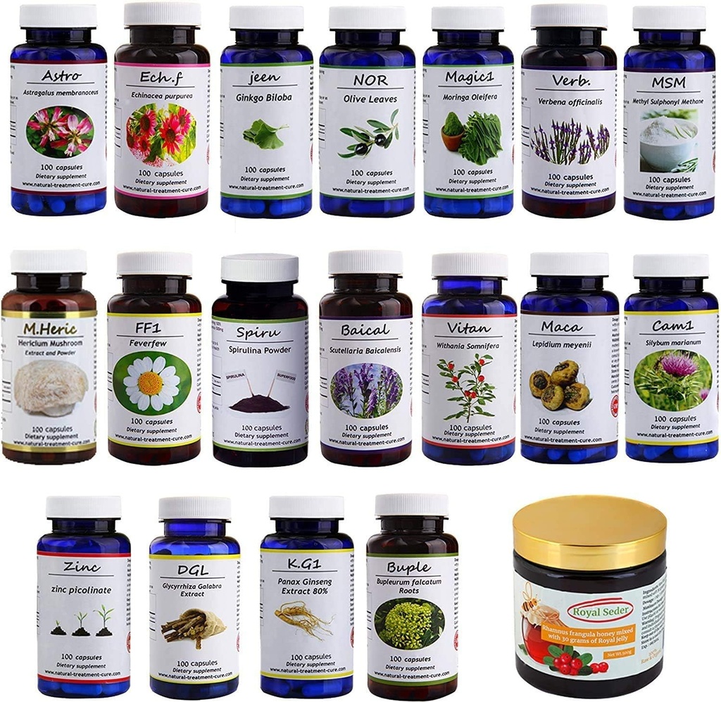 Hekma Center Doplnky balíček pre MS - 18 liečivé byliny a Sidr med s Royal želé - 100% Natural, Pure Organic - Vegan - Doplnky pre M.S