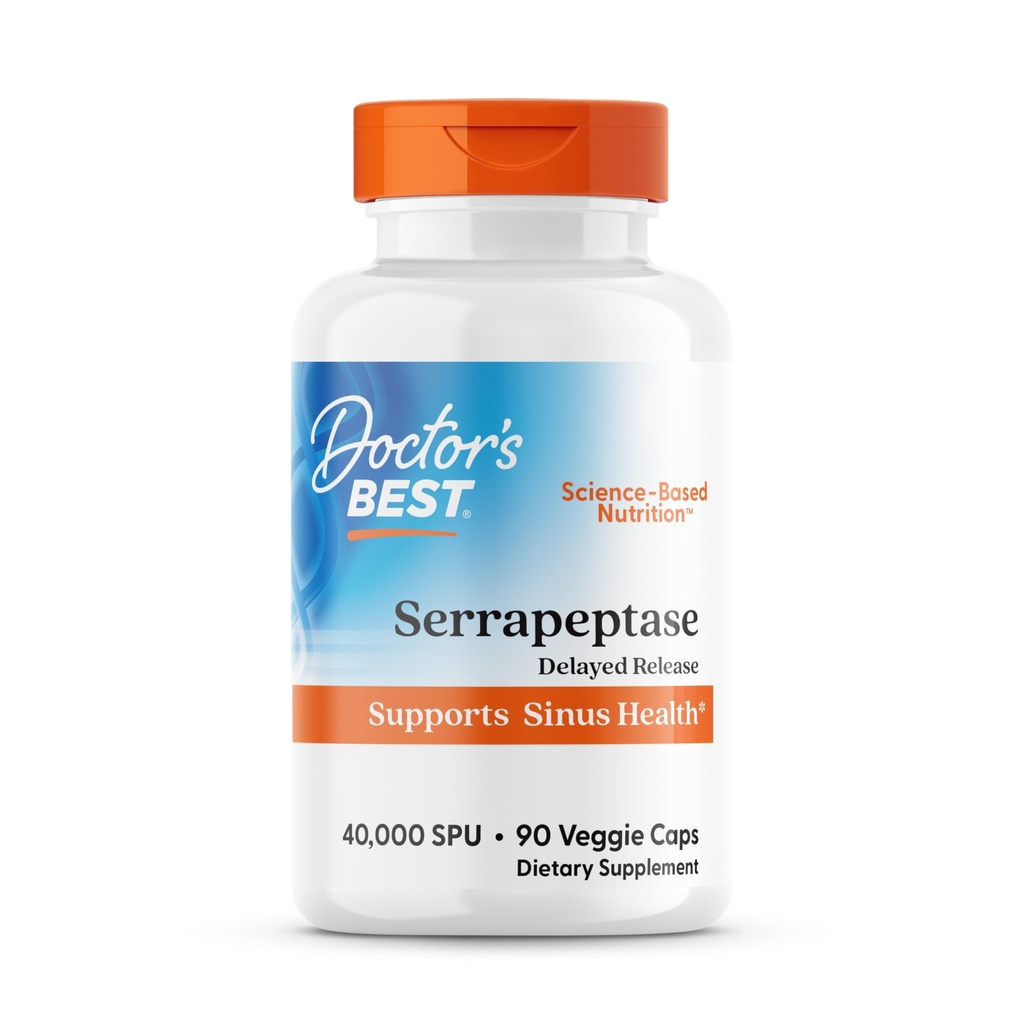 Doktor's BEST Serrapeptase, 40.000 SPU, podporuje Sinus Health, non-GMO, Vegan 90 Veggie Caps