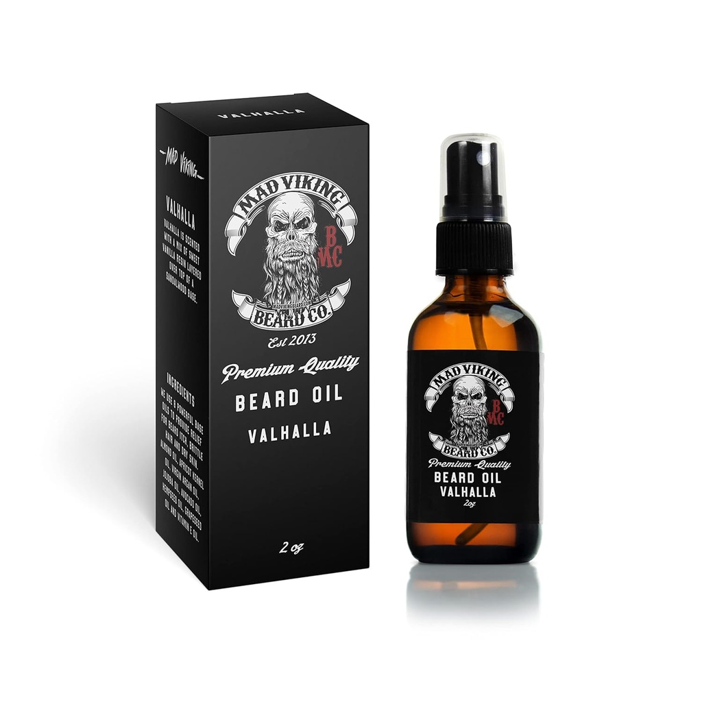 Mad Viking Valhalla medvedí olej - hydratovaný, zmäkčiť a pestovať svoj medvedík prirodzene. Boj svrbenie a lupín s hladkou Sandalwood a Vanilla vôňa, Made In USA - 2oz