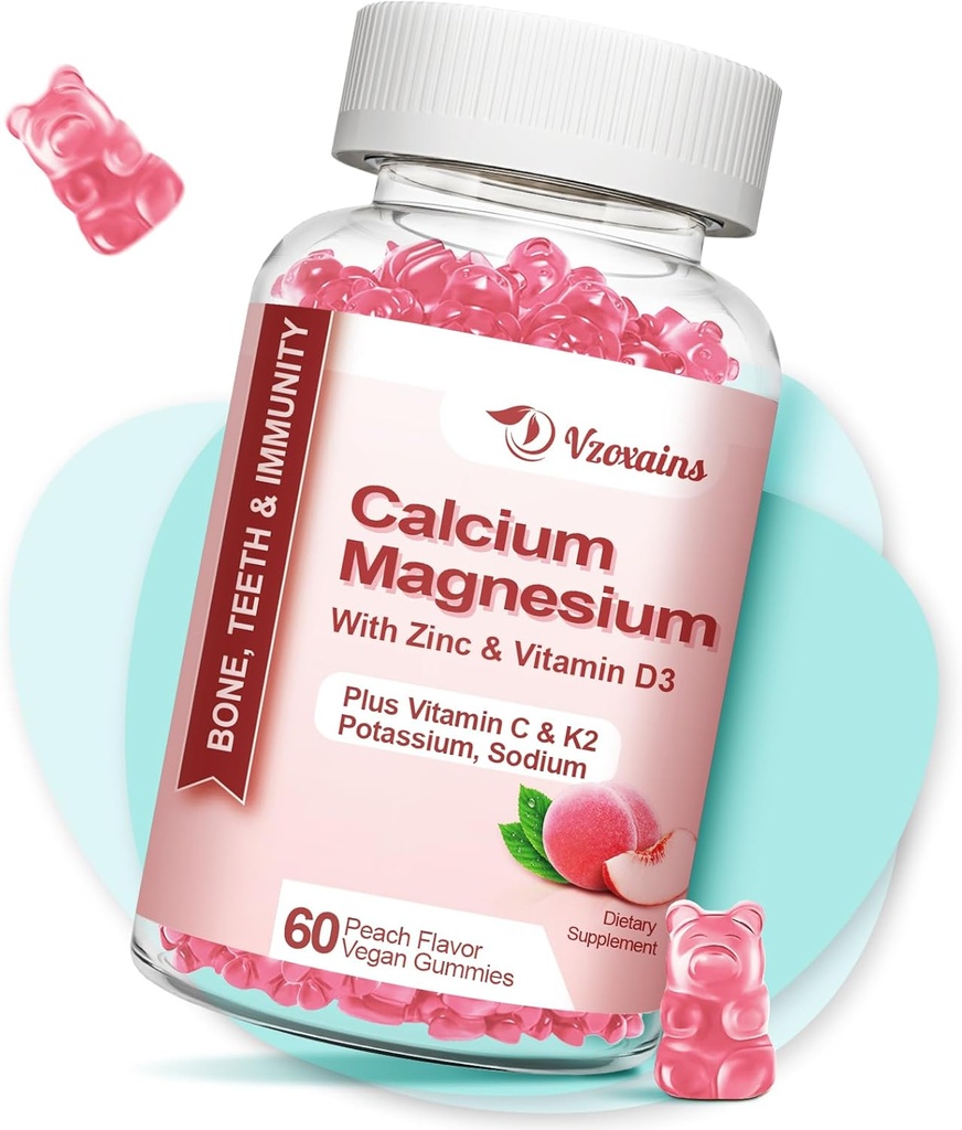 Vysoká absorpcia kalcium Gumies, cukor bez vápnika Magnézium Zinok Gumies s vitamínom D3 pre mužov a ženy, Peach Ochutené 60 Cts