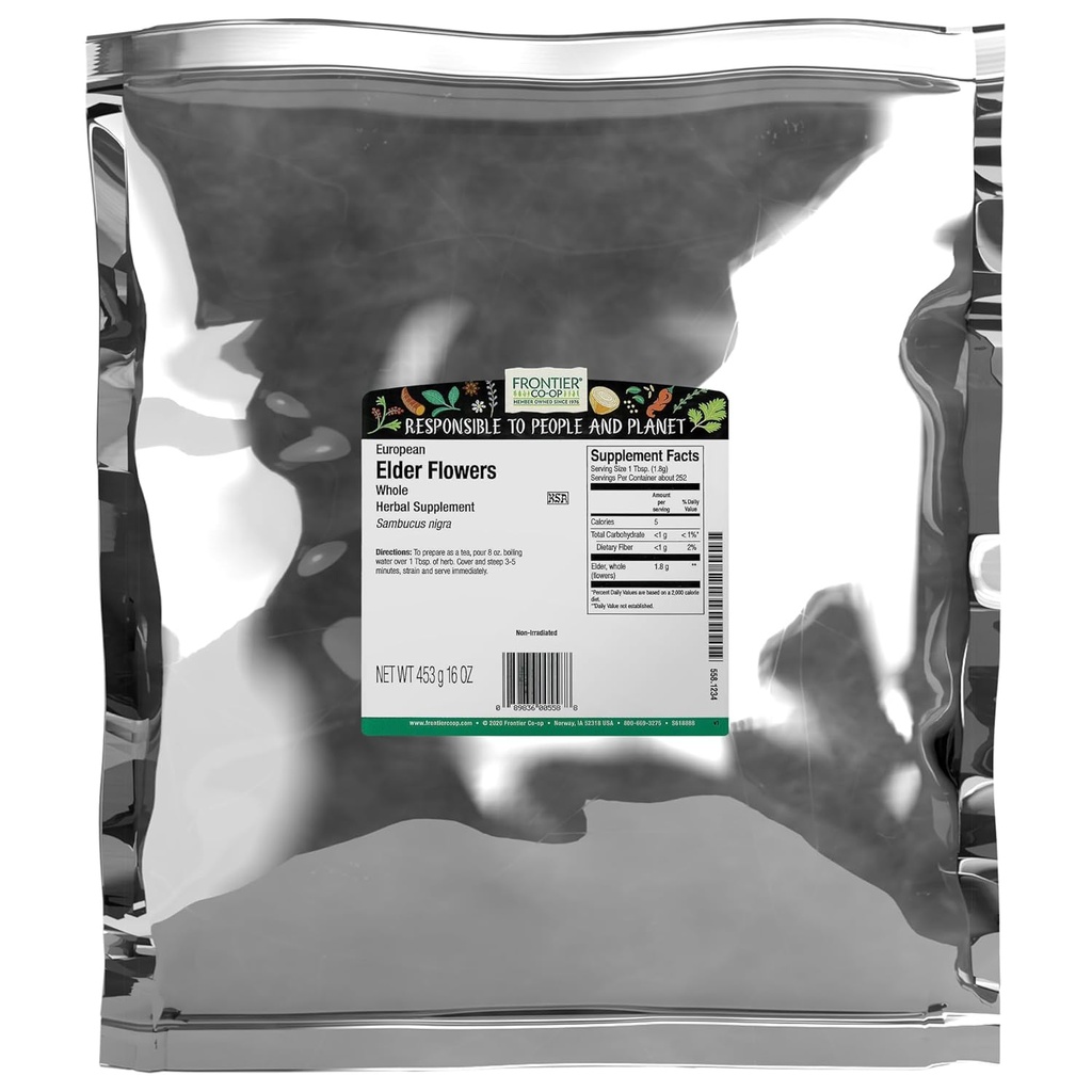 Frontier Co-op sušené staršie kvety, 1lb voľne ložené vrecúško 