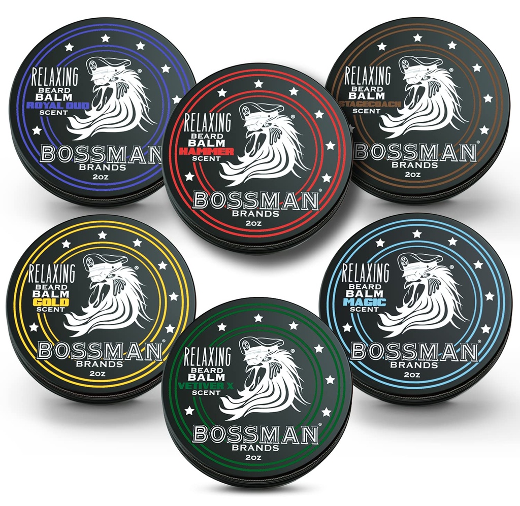 Bossman Brad Balm Variety Pack - Brad Grooming, rast a starostlivosť Kit - Zmäkčovač a hydratačné - všetkých 6 vôní