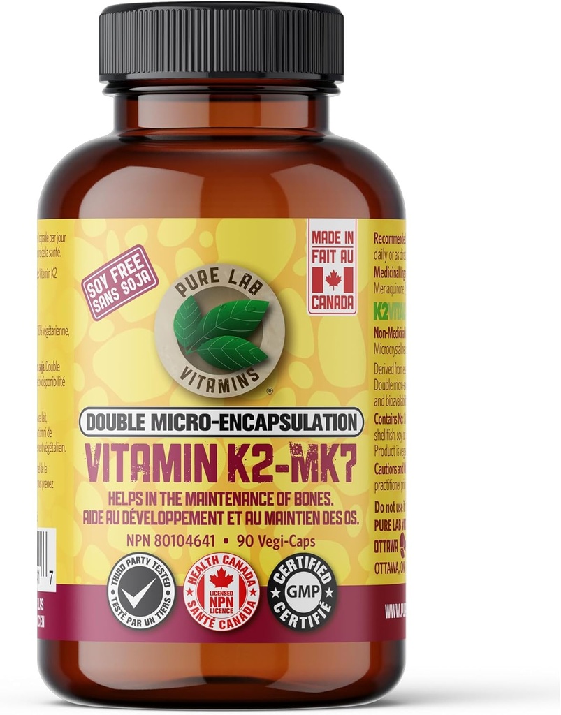 Pure Lab Vitamíny K2 MK7, 90 Vegi-Caps vyrobené v Kanade