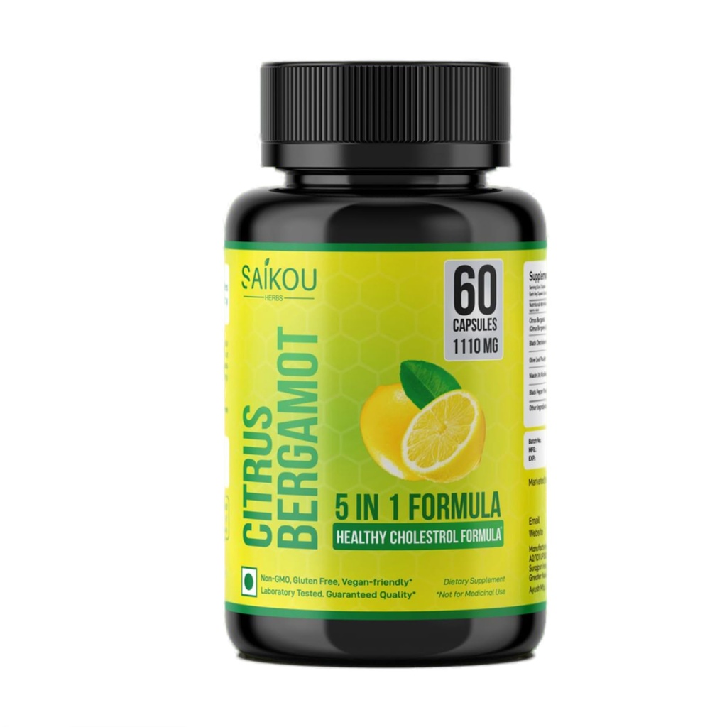 Citrus Bergamot 1110mg - 25:1 Extract - High Potency Supplement with Black Choke Berry, Niacin, Olive Leaf & Black Pepper Extract - Vegan - 60 Kapsule