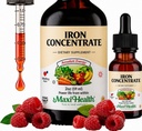Maxi Health Ženy, muži a deti Liquid Železo Supplement - 15 mg na ML Berry Ochutené - Vysoká potencia - Ľahko sa mieša pre okamžitú absorpciu - Zvýšenie energie bez nevoľnosti - 2 fl Ounces