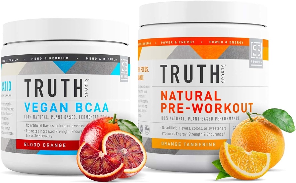 Truth Nutrition Natural Athlete Cvičenie Stack - Natural Preworkout (Orange Tangerine) + Vegan BCAA (Blood Orange)