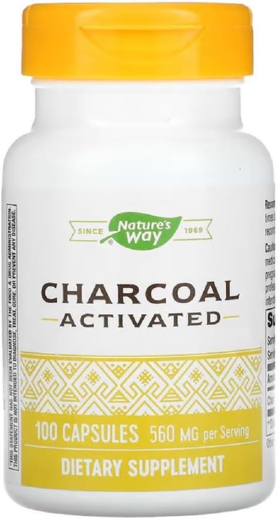 Natures Way Activated Charcoal Intestinal Cleanser Capsula, 260 mg - 100 v balení - 3 balenia v balení.3