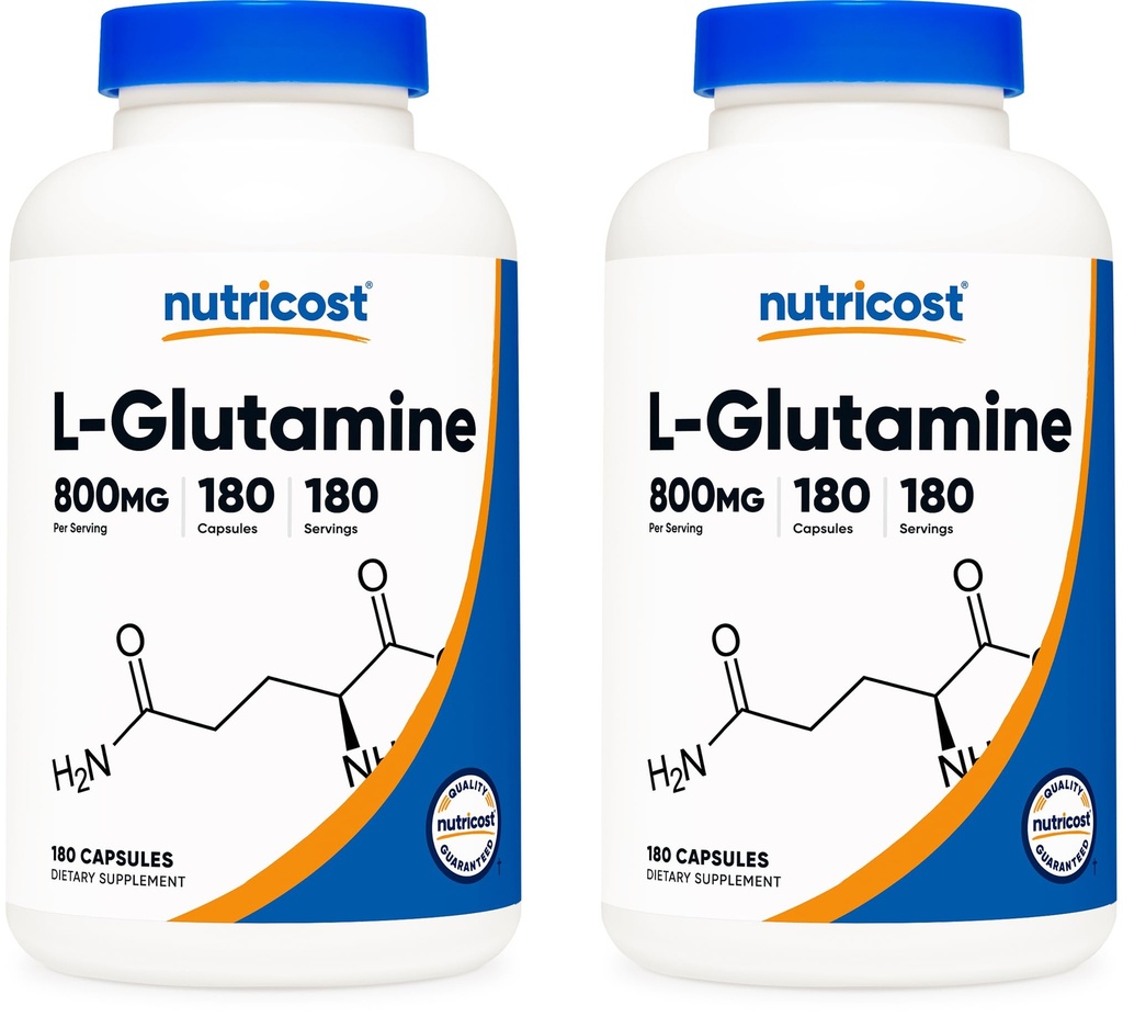 Nutricost L-Glutamine 800 mg, 180 kapsúl (2 fľaše)