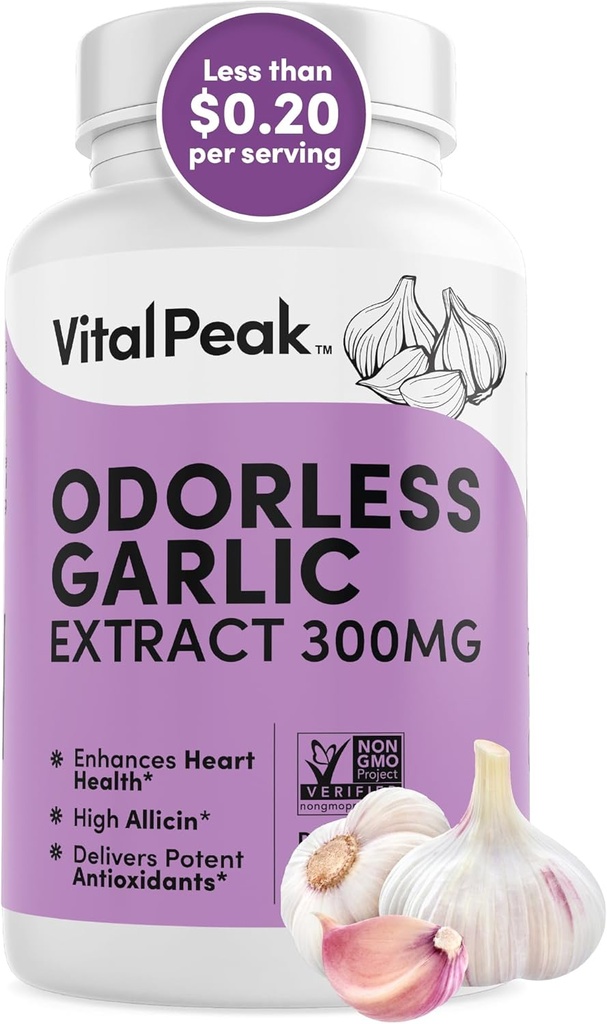 Odorless Cesnak Extract - Allicin-Rich 300 mg Bylinné cesnakové doplnky pre srdce, pečeň, a Imunitná podpora I non-GMO, Gluten-Free, Vegan - 90 Cesnakové kapsule