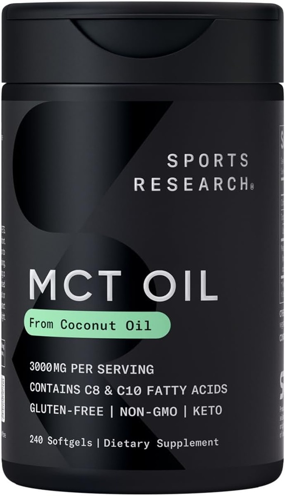Sports Research Keto MCT Oil Pills from Coconut Oil | Keto Fuel for The Brain & Body - Non-GMO Verified, Soy & Gluten Free Liquid Softgels (240 Count)