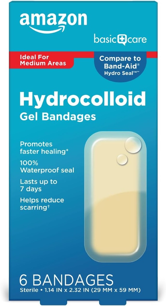 Basic Care Advanced Rýchle liečenie Hydrokoloidné Gélové pásy, veľké, 6 ot