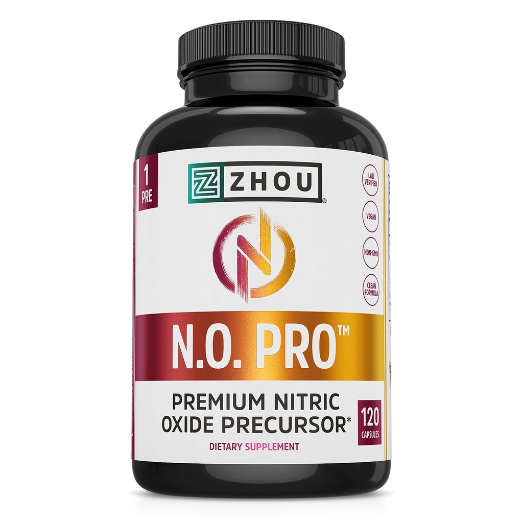 Zhou N.O. Pro - Premium Oxid dusnatý Supplement pre mužov a ženy, srdce, svalová a krvná podpora s korením a L Arginín, Prírodné oxidu dusnatého Booster - 120 Veggie Kapsule