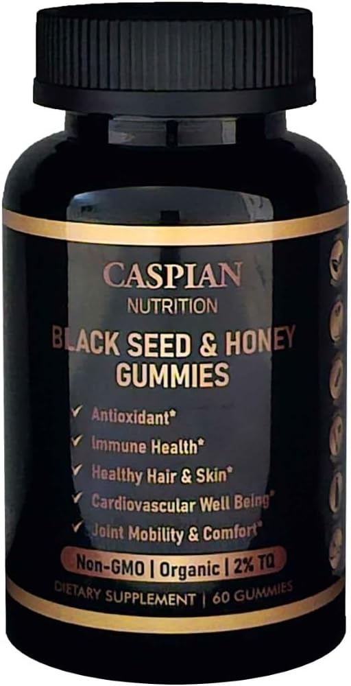 Čierne semená a medové Gummy s biotínom a vitamínom C, organické, non-GMO, 2% TQ, 60 Gummies