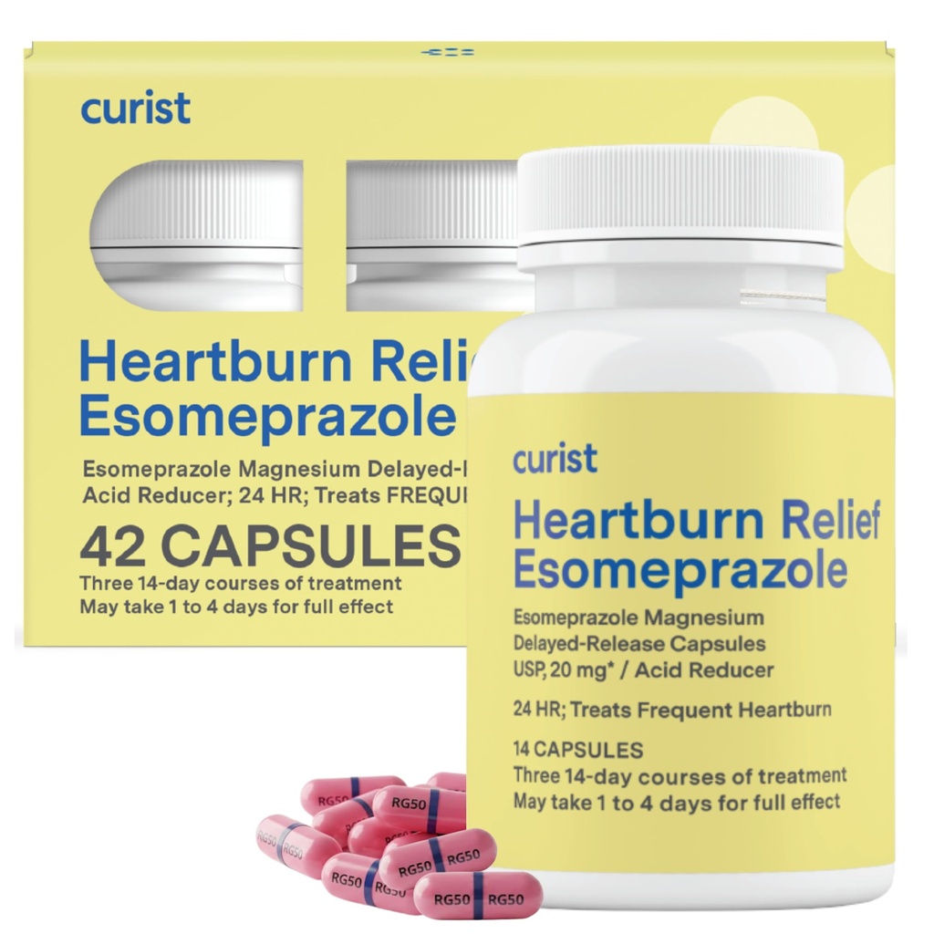 Curist Ezomeprazol 20mg Kapsule Oneskorené-Release - Acid Reflux Medicine for Heartburn Relief - 42 Count Capsules - Acid Reflux Relief
